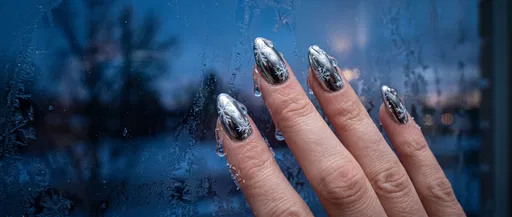 Silver Chrome Snowflake Winter Nails