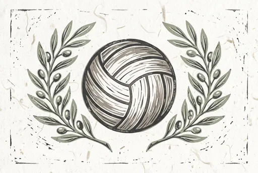 Linocut Volleyball With Olive Branches