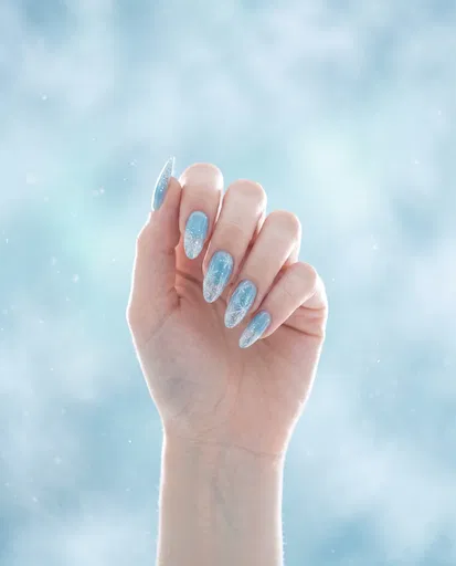 Icy Blue Winter Glitter Nail Art