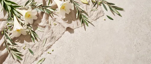 White Lilies and Olive Branches Flat Lay