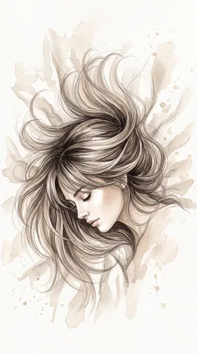 Watercolor Illustration of Woman with Layered Hair