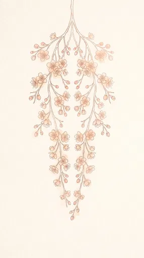 Symmetrical Cherry Blossom Branch Line Drawing