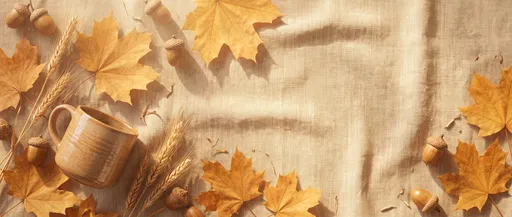 Autumn Leaves and Mug on Linen Banner