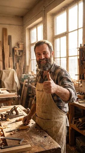 Smiling Bearded Woodworker Giving Thumbs Up