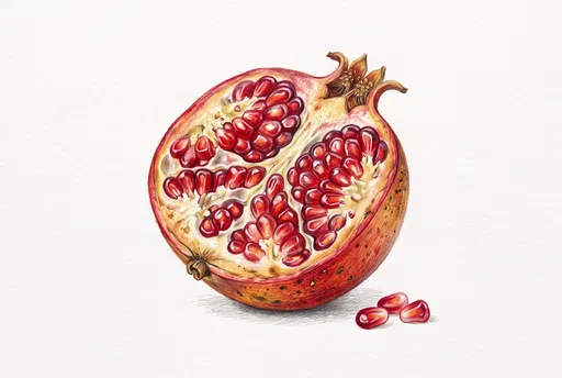 Colored Pencil Pomegranate Botanical Illustration