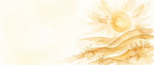 Golden Watercolor Sun Over Rolling Hills