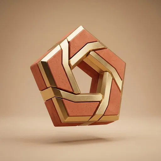 Floating Terracotta and Gold 3D Pentagon
