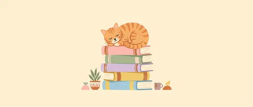 Ginger Cat Sleeping on Pastel Books