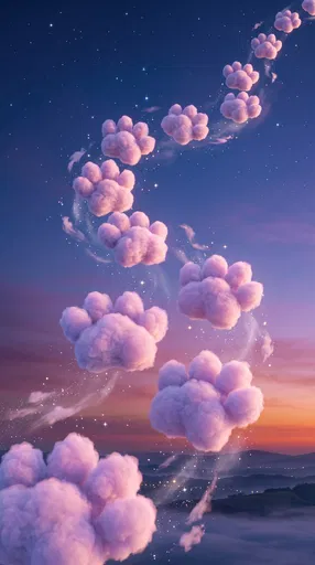 Fluffy Pink Cloud Paw Prints in Sky