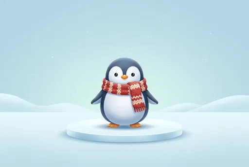 Cute Penguin Wearing Scarf On Ice