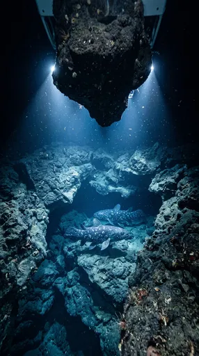 Two Coelacanths in Deep Underwater Cavern