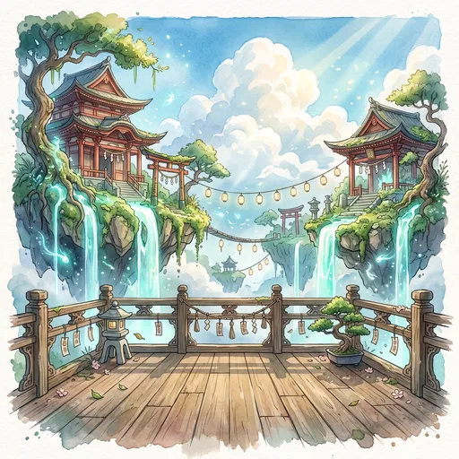 Watercolor Floating Spirit Shrines and Deck