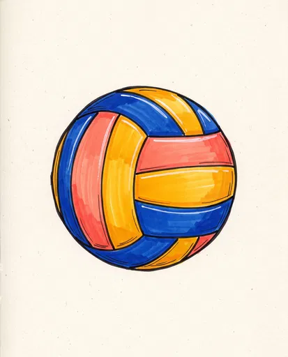 Colorful Marker Illustration of a Volleyball