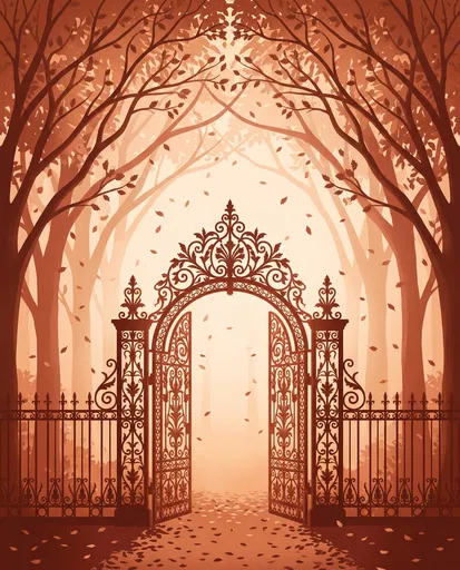 Ornate Park Archway in Autumn Mist