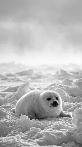 Fluffy Harp Seal Pup on Ice