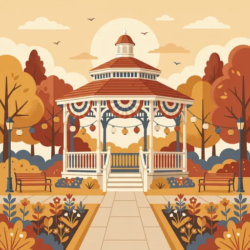 Vintage Flat Illustration of Decorated Park Gazebo