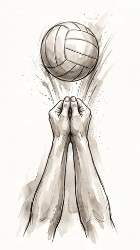 Sepia Ink Sketch of Volleyball Bump Pass