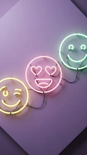 Pastel Neon Emoticon Signs on Lavender
