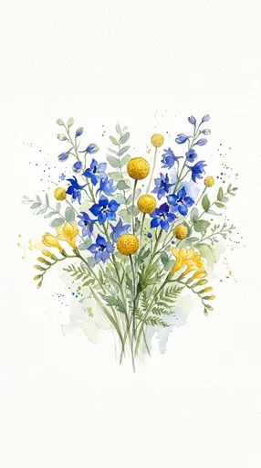 Blue and Yellow Watercolor Floral Bouquet