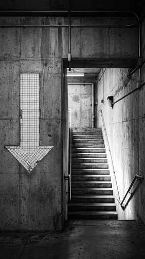 Monochrome Concrete Corridor With Mosaic Arrow