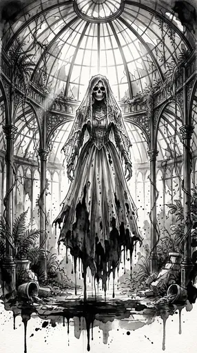 Skeletal Ghost Bride in Victorian Conservatory