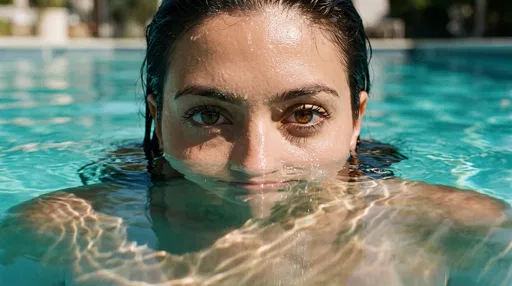 Woman Partially Submerged in Turquoise Pool