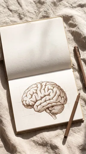 Sepia Brain Sketch in Open Notebook