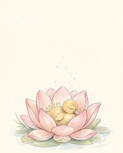 Sleeping Duckling in Pink Lotus Illustration