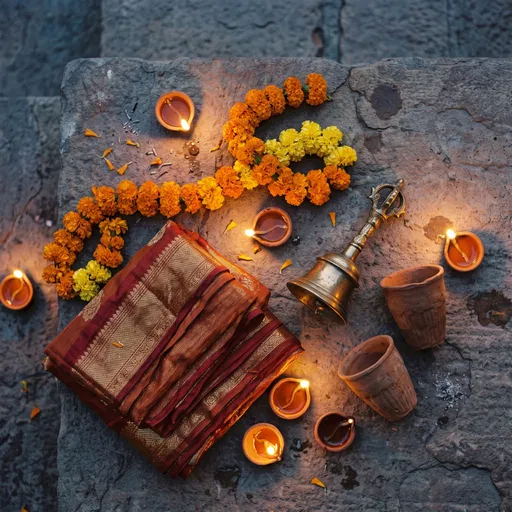 Traditional Indian Ritual Flat Lay on Stone