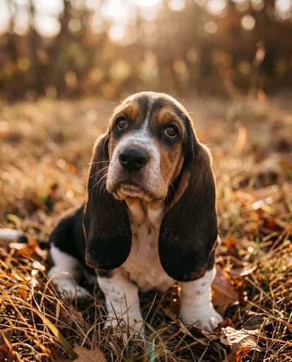 Basset Hound Puppy in Autumn Field