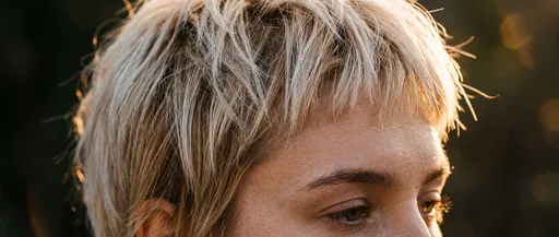 Close-Up of Platinum Blonde Pixie Cut