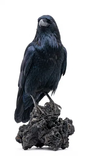 Raven Perched on Black Volcanic Rock