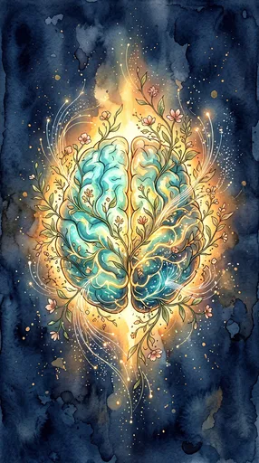 Luminous Watercolor Brain With Botanical Vines