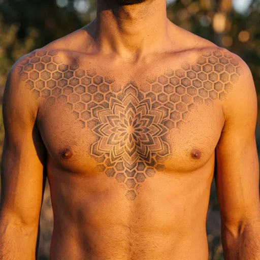 Sacred Geometry Chest Tattoo on Man
