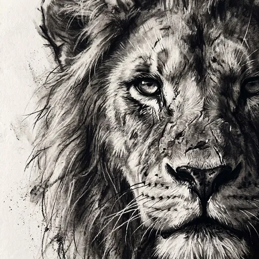 Charcoal Drawing of Scarred Lion
