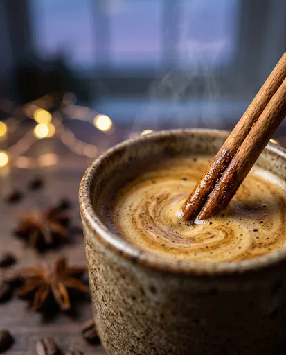 Coffee Mug with Cinnamon Stick Close-Up