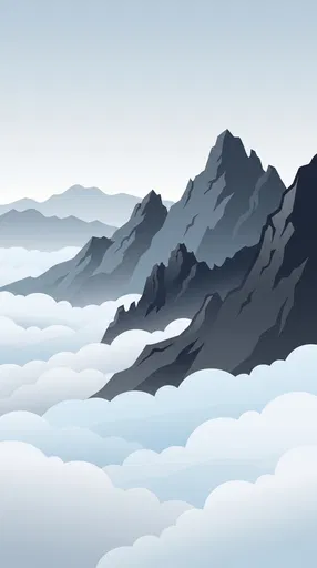 Minimalist Mountain Peaks Above Clouds Illustration