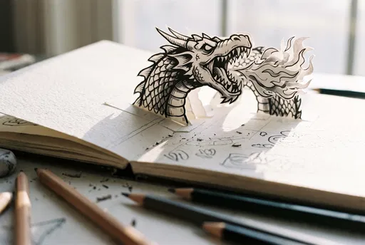 Pop-Up Paper Dragon in Sketchbook