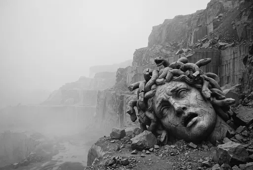 Shattered Monochrome Gorgon Statue in Misty Quarry
