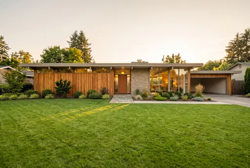 Mid-Century Modern Ranch House at Dusk
