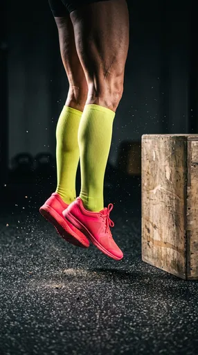 Athlete in Neon Gear Performing Box Jump