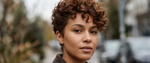 Woman With Curly Chestnut Pixie Cut