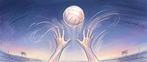 Pastel Illustration of Hands Setting Volleyball