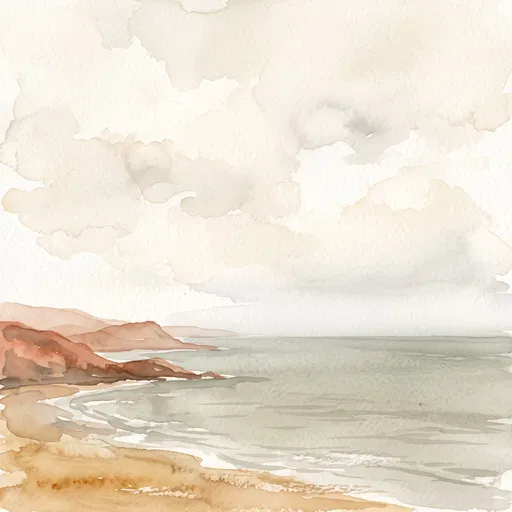 Watercolor Coastal Landscape in Earthy Tones