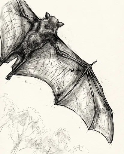 Graphite Sketch of Soaring Flying Fox