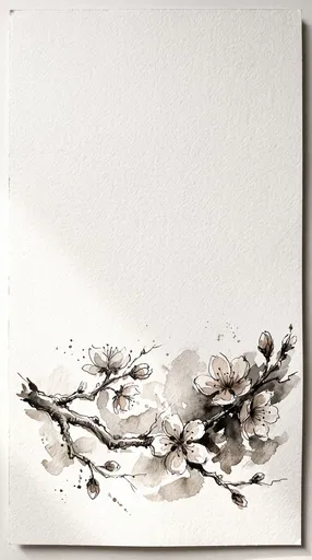 Neutral Watercolor Cherry Blossom Branch