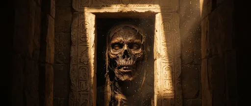 Ancient Mummy in Sunlit Tomb Doorway