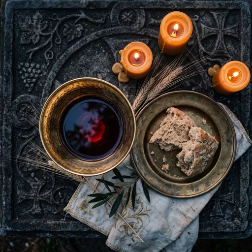 Overhead Flat Lay of Holy Communion Elements