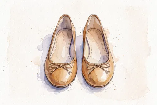 Watercolor Illustration of Camel Brown Ballet Flats