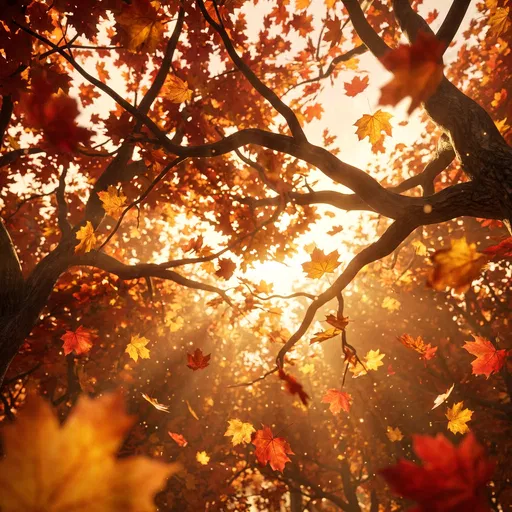 Golden Autumn Maple Canopy Low Angle